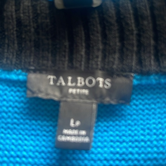 Talbots - blue with black trim v neck cardigan - logo silver buttons - size LP - Picture 4 of 6